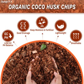 SUMLOTY Coco Chips for Plant - COCOUNT Shell 6 Pack Organic Coconut Husk Chips with Low EC & PH Balanced, High Expansion Coconut Substrate Coco Husk Mulch for Garden, Flowers and Reptile'