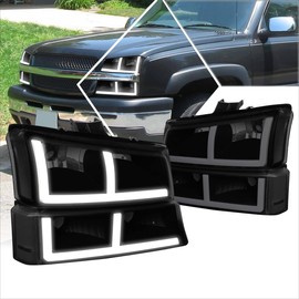 PM PERFORMOTOR [4Pcs F-Style LED DRL Headlights Bumper Lamps Compatible with Silverado Avalanche 03-07,Black Housing