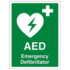 V Safety AED Emergency Defibrillator 200 x 300 mm - Glow In The Dark 1mm Rigid Plastic Safety Sign