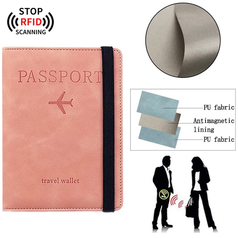 LELYFIT Passport Book Holder Cover Case with Elastic Strap,PU Leather
