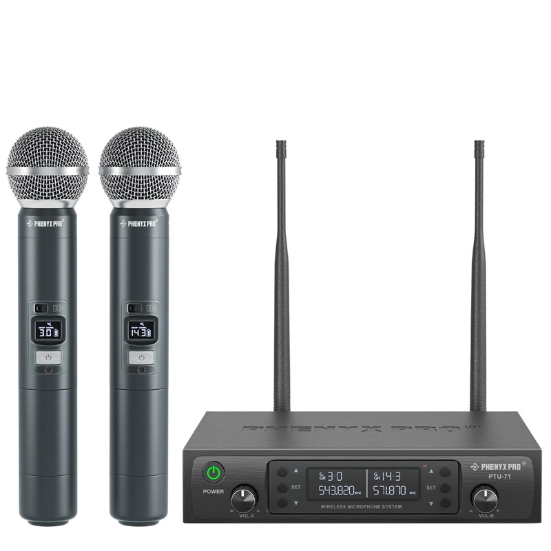 Phenyx Pro Sistema de Micrófono Inalámbrico UHF Dual PTU-71-2H