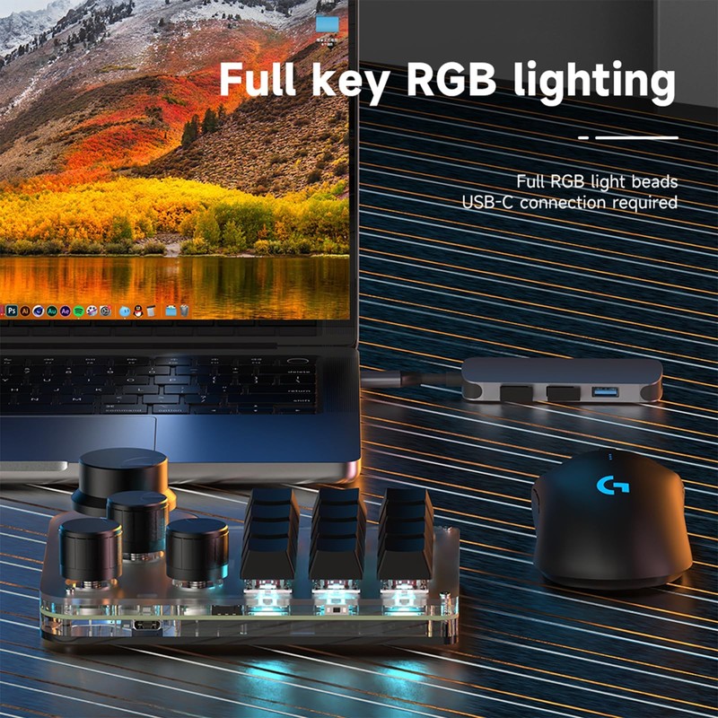 BRIMFORD Macro Programmable Keypad, One Handed Custom 2.4 G Programmable