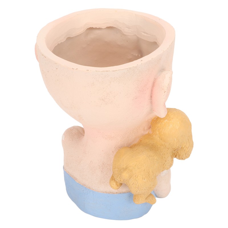 Flower Pot Girl and Dog Cute Style Bottom Drainage Hole