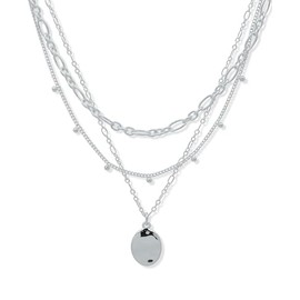 Nine West Women's 17" Multi Row Wavy Textured Necklace Silver Tone