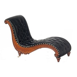 Dollhouse Miniature Art Deco Chaise, Black, Walnut Finish #JJ31067WN