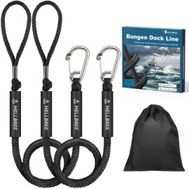 Bungee Dock Lines for Boats, 4.3 Feet Mooring Rop 10S Docking with 316 Stainless Steel Clip Boat Accessories for Boats, PWC, Kayak, SeaDoo,Jet Ski, Pontoon, Power Boat, Built in Snubber, 2Pack Black