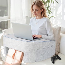 Fuairmee Gaming Pillow for Lap, Ergonomic Lap Desk Pillow, Memory Foam Reading Pillow with Side Pocket, Larger Desktop for Working, Reading or Crocheting in Sofa, Floor