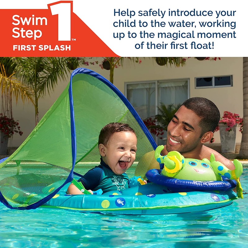 SwimWays Inflatable Baby Spring Pool Float Activity Center with Canopy,