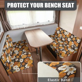 SEANATIVE Hippy Flowers Tribal RV Dinette Cushion Covers Couch Cover 2 Cushion Sofa Slipcovers for Travel Trailer Couch Prevent Scratches RV Accessories for Inside