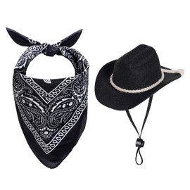 choyaxo Dog Cowboy Hat Dog Cowboy Costume for Small Pet Dogs Cat Cowboy Hat with Bandana Scarf Set Party Accessories (Black)
