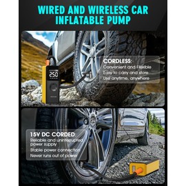 Multifunctional Tire Inflator Portable Air Pump 18000mAh & 150PSI Cordless Electric for Car, Motorcycle, Bike, Ball，with Tire Gauge Pressure, Dual-Use Type(DC Socket Emergency Light