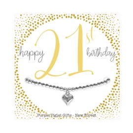 Purple Piglet Gifts 21st Birthday Gift - Womens Adjustable Silver Bracelet With Sterling Silver Heart Charm - Gift Boxed Jewellery - Unique & Versatile Costume Jewellery For Young Woman