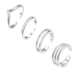 Kotkiddy 4 Sterling Silber Minimalistischer Zehenringe Set Silberplattiert Einfache Offene Verstellbare Band Zehenringe für Frauen Strand Fußschmuck für Sommer