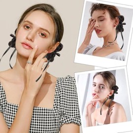 Bowknot Braid Ponytail Claw Clip Hair Bun Hair Extensions Wavy Curly Hairpieces Synthetic For Women Daily Party Decoration (Brownish black)