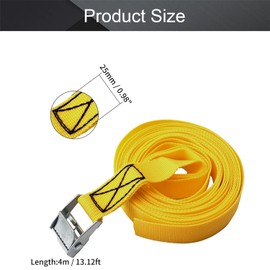 MroMax 0.98" Width x 13.12ft Length Lashing Straps Polypropylene Cam Buckle Lashing Straps 250Kg Load Cargo Tie Down Strap 25mm x 4M for Moving Cargo Yellow Tone 1Pc