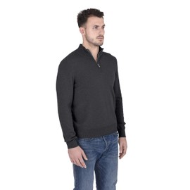 Cashmeren Men’s Mock Neck Half Zip Polo Sweater 100% Pure Cashmere Long Sleeve High Neck Pullover (City Smoke, Small)