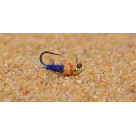 6 Flies - Tungsten Blue Ice Hot Spot Jig Head Fly - Euro Nymph - Hanak Hook (Hook #14)