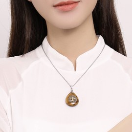 Thajaling Tiger Eye Stone Necklace Tiger's Eye Stone Healing Crystal Gemstone Pendant with Stainless Steel Chain Tree of Life Pendant 40 g, 0.98 x 1.37 x 0.19, Stone, Tigers Eye