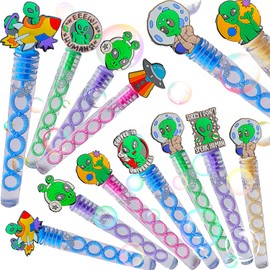 24 Packs Bulk Mini Alien Bubble Wands for Kids 3-5 Years Birthday Party Favors, Classroom Carnival Prizes, Summer Space Outdoor Playing Blowing Bubbles Gifts