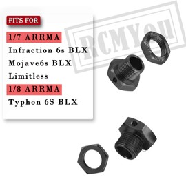 RCMYou 17mm Wheel Hex/Nuts & Wheel Wrench Upgrades Part for 1/7 ARRMA Infraction 6s BLX/Mojave 6s BLX/Limitless 1/8 Typhon 6S BLX,Aluminum Hex Hub Adapters Hops Up,Black