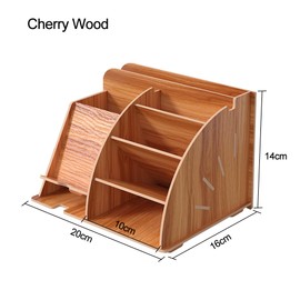 NUODWELL Wooden Desk Organiser with Phone Docking Station, Office Stationary Desk Tidy Organiser Pencil Holder Storage Box Desk Accessories (Cherry)
