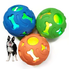 Leejec Dog Toys, 2.5" Interactive Light up Balls, Chew Toys for Medium & Small breed, Rubber Durable Fetch Training Balls, Pet Birthday Gift, 3-Pack