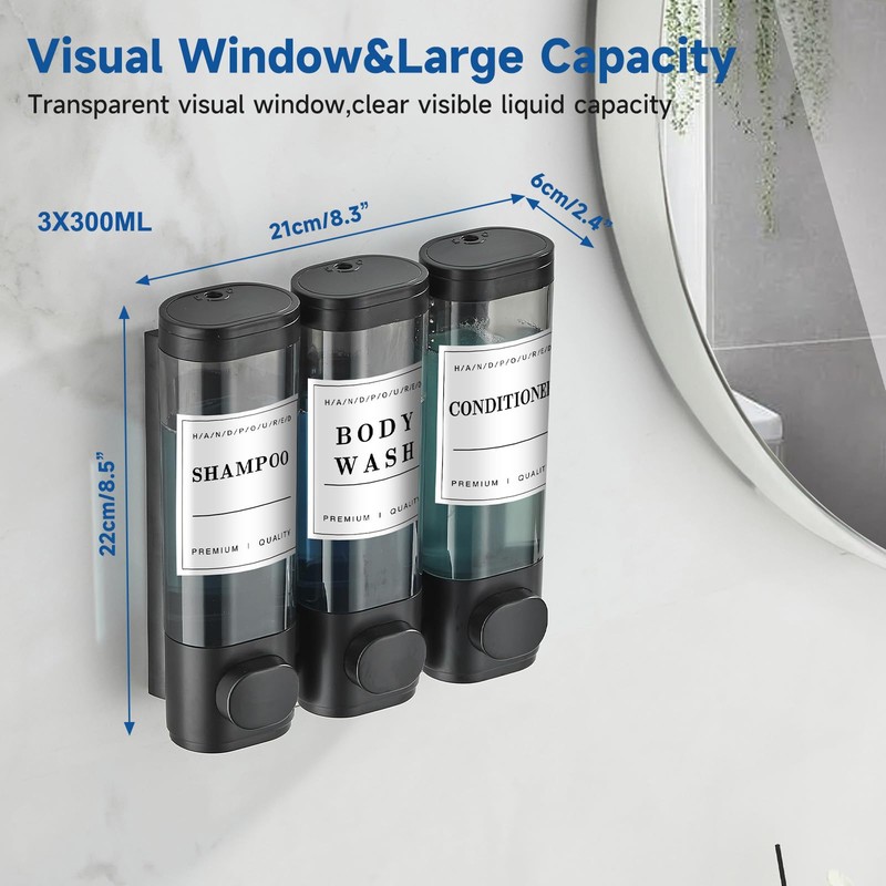 Shampoo and Conditioner Dispenser,Shower Soap Dispenser 3 Chamber No Drill