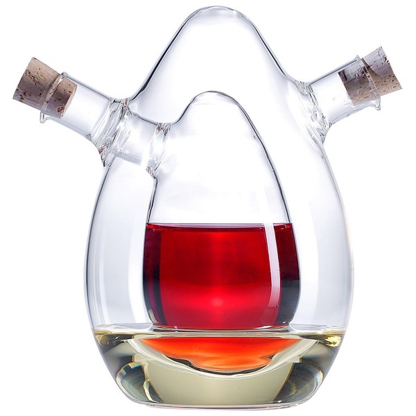 Rosenstein & Söhne Ölflasche: 2in1-Essig- und Öl-Spender aus Glas (Olivenöl Spender, 2-in-1 Öl/Essigspender, Gewürzmühle)