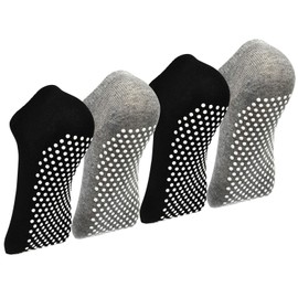 Yoga Socks Non-Slip Socks – 4 Pairs Pilates Trampoline Ballet Socks for Women Men 35-46, 2#Black*2+Grey*2