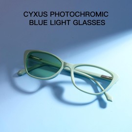 Cyxus Photochromic Glasses for Women UV Protection with Blue Light Blocking Trendy Cat Eye Frame（8192A41 Green）