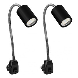 ledscom.de WAIKA GU10 Socket Lamp Gooseneck Switch Black Includes GU10 LED Lamp 227 lm Warm White Pack of 2