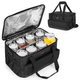 Trunab Mason Jar Storage Bag Insulated 8 Canning Organizer, with Adjustable Padded Dividers for Securely Storing and Transport, for Ball Canning Jars, Drinking Jar Cups, Black (Jars not included)