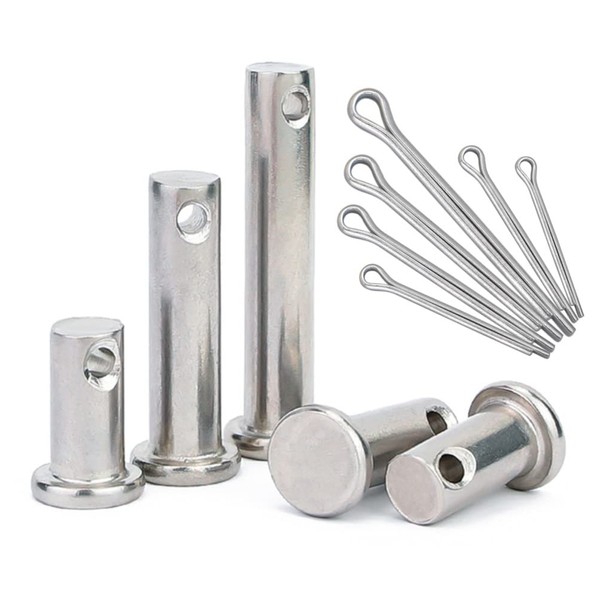 CONPHERON Clevis Pin Flat Head Dowel Pin with Hole Stainless Steel Link Hinge Pin & Cotter Pin Set (M10×20mm, 5 set)