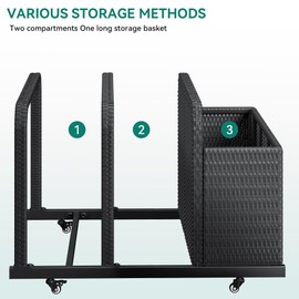 YITAHOME Pool Float Storage, Rolling Pool Noodles Holder with PE Rattan, Outdoor Pool Storage for Swimming Ring, Floats,Pool Accessories