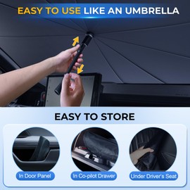 Windshield Sun Shade Umbrella for Toyota-Highlander-2020-2024: Highlander Front Car Window Shades - Foldable Double Thickened Sunshades Block UV Keep Cool