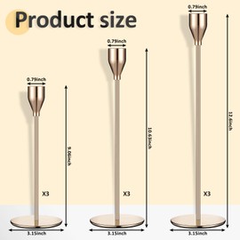 Set of 9 Candle Holders Candlestick Holder for Tapered Candles Decorative Candle Sticks Long Holder Table Centerpiece Candle Holders for Home Decor Wedding Dinning Party Anniversary Supplies (Gold)