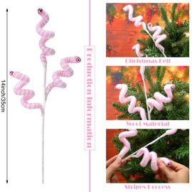 Kathfly 6 Pcs Christmas Tree Picks Sandworm Decor Woolen Bells Curly Picks Christmas Tree Ornaments Xmas Branches with Bells Xmas Hanging Decorations for Party DIY Home Crafts Gifts(Pink White)