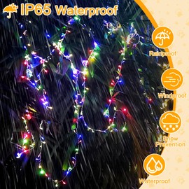 OPAHUTER Solar Firecracker Lights Outdoor, 33FT 370 LEDs String Christmas Lights, Cluster Fairy Lights with Remote 8 Modes, Firecracker Lights for Bedroom Wedding Ceiling Party Christmas Tree Decor