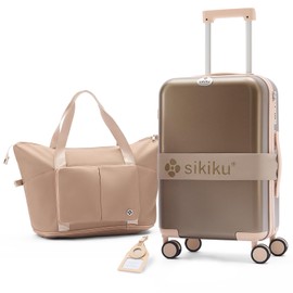 4-Piece Lightweight Luggage Set for Women with TSA Lock, Spinner Suitcase, Duffel Bag, and Leather Tag, Titanium Gold