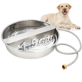 PKNYBZH Automatic Dog Water Dispenser with Anti-tip Bracket, 1.5 Gal Outdoor Dog Water Bowl and Stainless Steel Self Filling Dog Water Bowl for Pets, Livestock Waterer