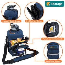 SUN CUBE Water Bottle Carrier with Strap, Insulated Water Bottle Carrier Bag with Phone Pocket Pouch, Sleeve Sling Purse Crossbody Bottle Holder for Walking, Sports, Hiking Accessories, Blue 64oz