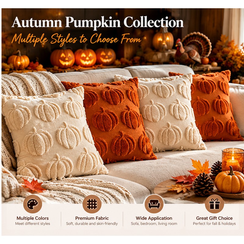 3D Plush Pumpkin Pillow Cover for Fall Decorating – Soft