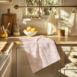 OFJE Pink Bow Coquette Kitchen Bathroom Towels，Preppy Coquette Bathroom Decor，Pink Chinoiserie Coquette Seamless Patterns Bows Towel 16x24 Inches