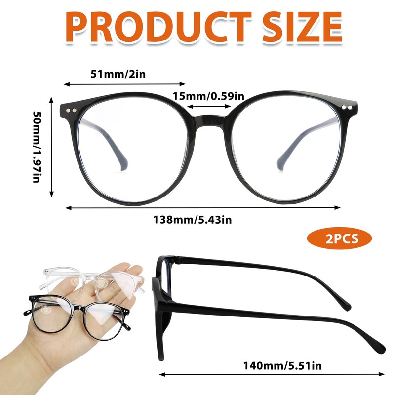 2 Pack Anti Blaues Fake Brille, Blue Light Glasses, Hochwertige