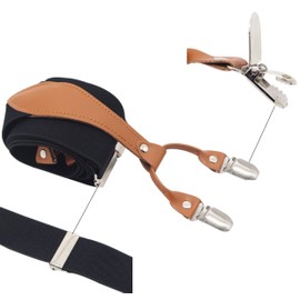 Timiot Mens Suspender Wide Leather 6 Metal Clips Adjustable Straps Y Shape (Black)