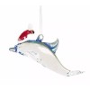 GALLERIE II ART GLASS SANTA DOLPHIN NAUTICAL COASTAL CHRISTMAS ORNAMENT
