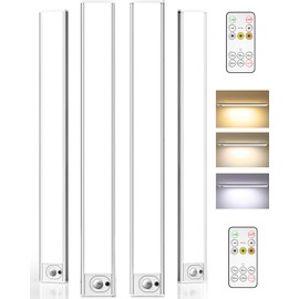 AMETHEUS 4Pack 16inch Under Cabinet Lighting, Rechargeable Motion Sensor Light Wireless Indoor, Dimmable 3 Color Temps Closet Lights, Under Counter LED Lights for Kitchen, Stairs