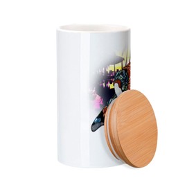 Ceramic Pot with Lid Bamboo - I Am A Cat Person Collage Vintage Illustration Art Humour Parody Japanese Meme Joke Cat - 30 oz - Kitchen Utensils Pot