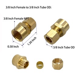 4 Pcs Brass Compression Union Connector, 3/8 Inch Female to 3/8 Inch Tube OD Straight Coupling Adapter for Oil, Gas, and Non-potable Water