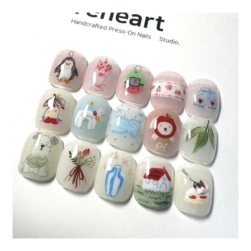 [Ar] Hello penguin handmade nail tip drawing nail art specialist